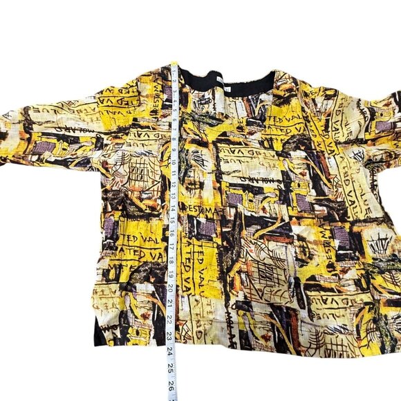 Luukaa Linen Top Abstract Print Yellow Black Art to Wear Womens Size 14 - Picture 6 of 7